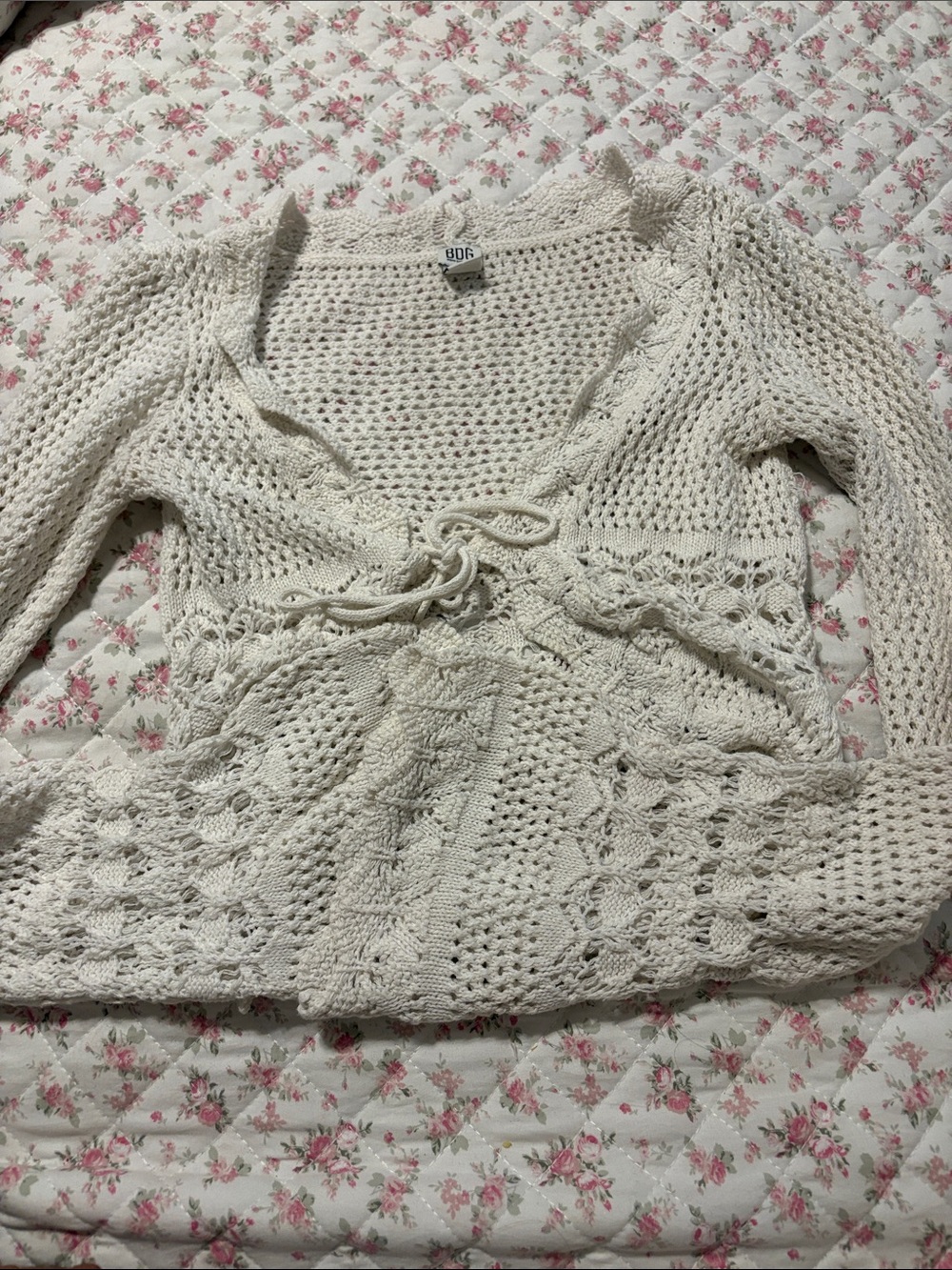 boc Cream Crochet Tie-Front Cardigan Sweater
